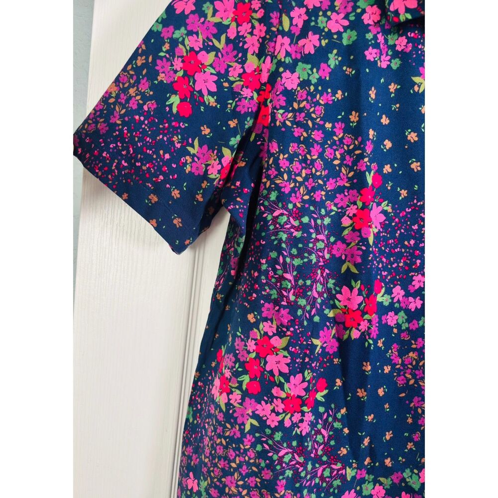 Isaac Mizrahi Live Floral Polo Top Preppy Casual Short Sleeve Blue Pink Shirt - Picture 3 of 7